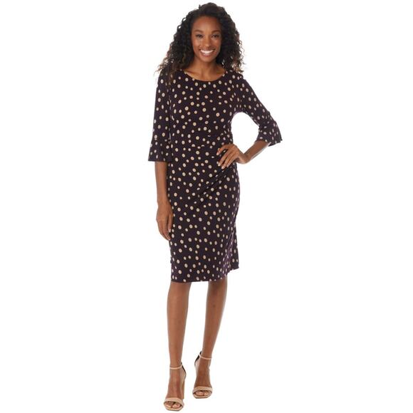 Connected Apparel Women Petite Flounce Bell Sleeve Faux Wrap Midi Sheath Dress - Picture 10 of 10